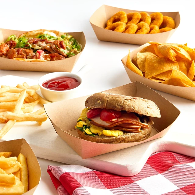 Alt view image 5 of 7 - 200 Pack 2 Lb Paper Food Trays Disposable, Brown, Nacho Trays, Food Boats, Take Out Basket Holders, For Serving Party Snacks Hot Dogs Tacos Fries