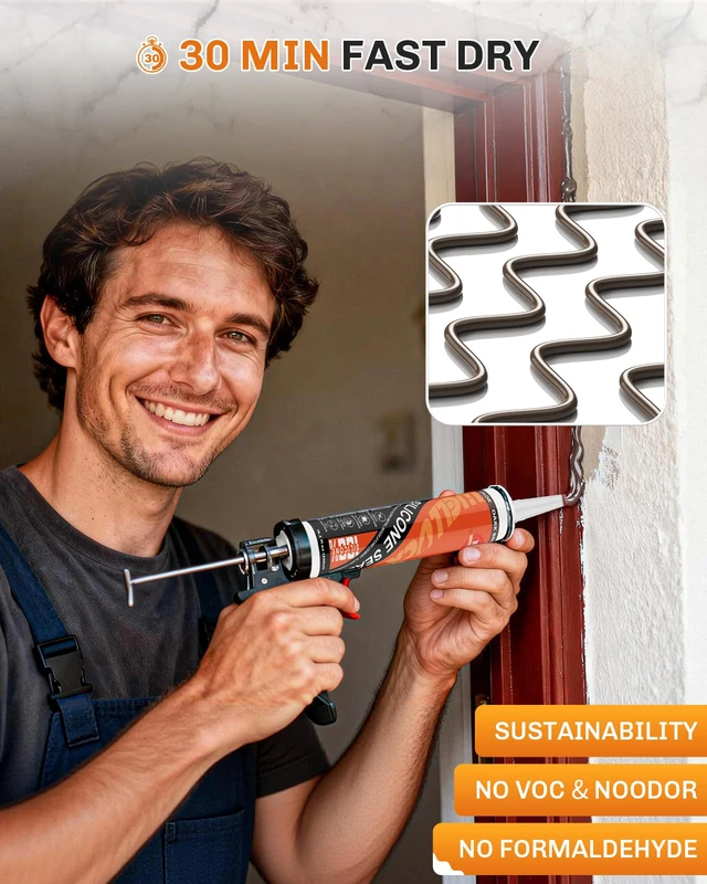 Alt view image 4 of 7 - Dark Brown/Espresso Silicone Caulk, 100% Waterproof Caulking Silicone Sealant Flexible Adhesive, Matches Walnut, Mahogany, Jacobean, Dark Stained Oak, and Other Dark Wood finishes