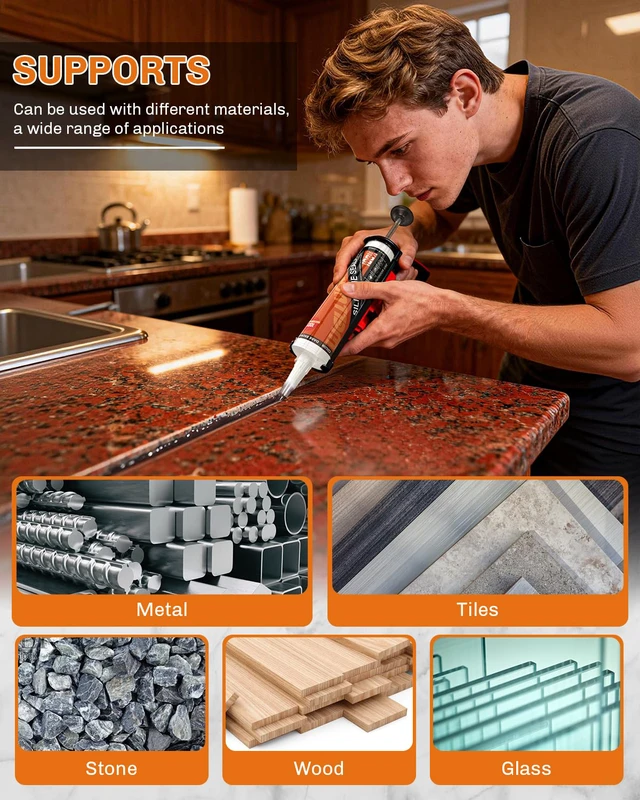Alt view image 5 of 7 - Dark Brown/Espresso Silicone Caulk, 100% Waterproof Caulking Silicone Sealant Flexible Adhesive, Matches Walnut, Mahogany, Jacobean, Dark Stained Oak, and Other Dark Wood finishes