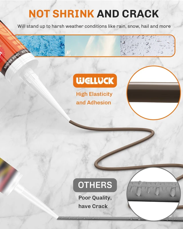 Alt view image 6 of 7 - Dark Brown/Espresso Silicone Caulk, 100% Waterproof Caulking Silicone Sealant Flexible Adhesive, Matches Walnut, Mahogany, Jacobean, Dark Stained Oak, and Other Dark Wood finishes