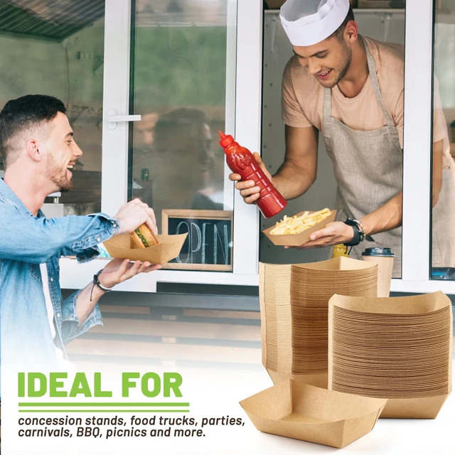 Alt view image 7 of 7 - 200 Pack 2 Lb Paper Food Trays Disposable, Brown, Nacho Trays, Food Boats, Take Out Basket Holders, For Serving Party Snacks Hot Dogs Tacos Fries