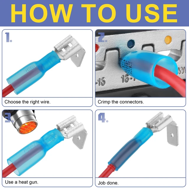 Alt view image 6 of 6 - 200PCS Heat Shrink Piggyback Spade Connectors, 22-10 AWG Branch and Disconnect at One Connection, Main and Branch Leads at One Connection, 3:1 Adhesive-Lined Seal