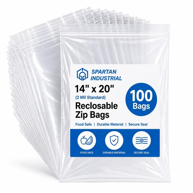 Main image of 14 X 20 (100 Count) 2 Mil Clear Reclosable Zip Plastic Poly Bags with Resealable Lock Seal Zipper