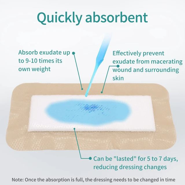 Alt view image 3 of 7 - Ag Sliver Silicone Foam Dressing 4"x8" (5 Packs) Sliver Ag+ Sterile Post Surgical Wound Care Waterproof Breathable Ultra Absorbent Pads