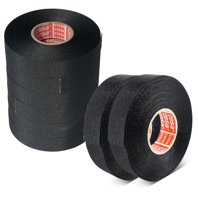 Alt view image 2 of 7 - 8 Tesa 51036 PET Cloth High Heat Electrical Tape for Wire Harness, Cables for Automotive Engine, Protect Against High Temperature, Abrasion, Chemical & Fluid | Flame Retardant | Black