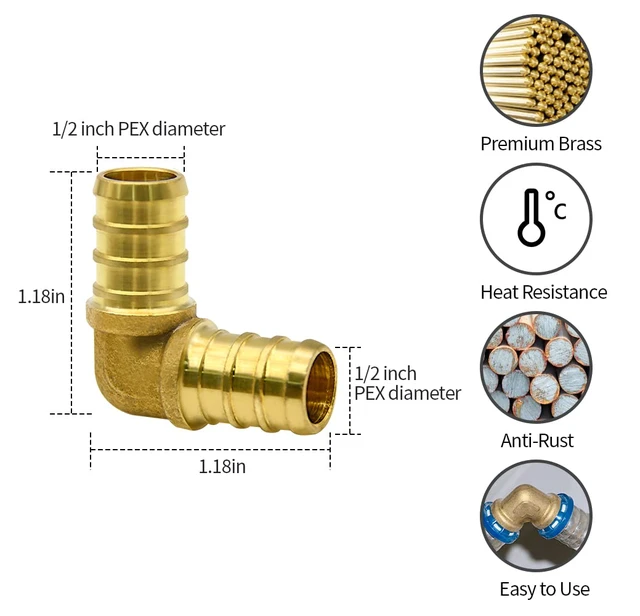 Alt view image 2 of 7 - 50 Pack 1/2" PEX Fittings, Brass Elbow Fittings for PEX Tubing Pipe