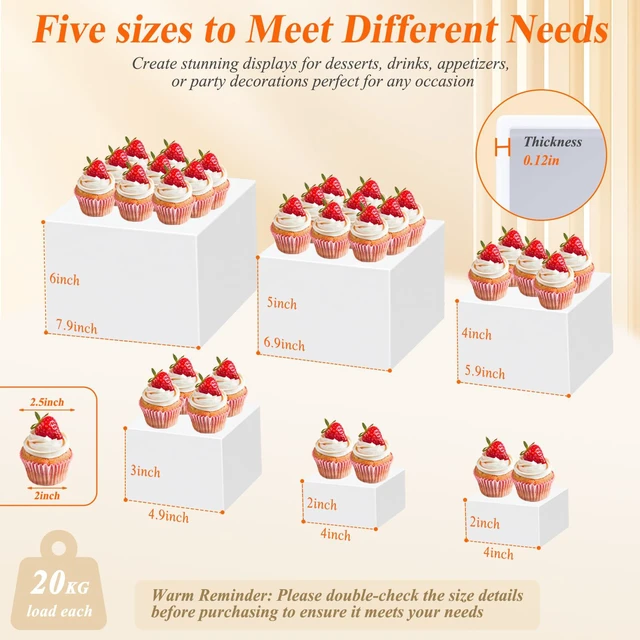 Alt view image 2 of 7 - White Acrylic Buffet Risers and Stand Food Risers with Mini Sign and Maker Food Display Stands for Buffet Table Party Catering Dessert Jewelry Collectibles,Nesting Cube Boxes with Hollow Bottoms