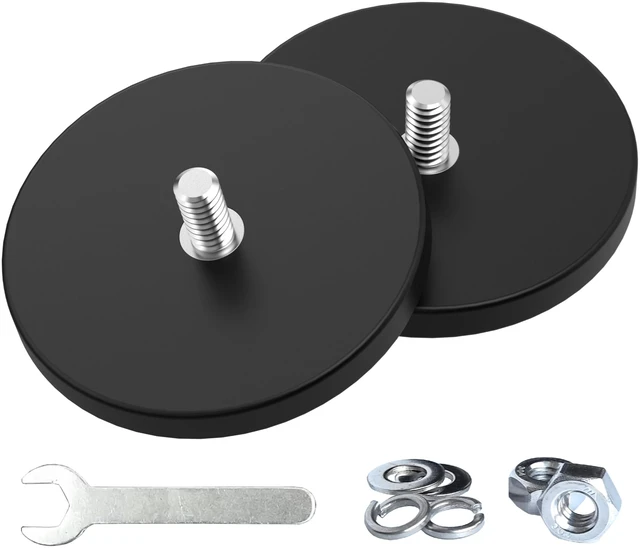Main image of 2 Pieces Strong Rubber Coated Mounting Magnets 65 LB Anti-Scratch & Anti Corrosion, Over 65 LB Adhesive Power, 1/4"-20 Stainless Steel Male Thread with Nuts for PTZ, Camera
