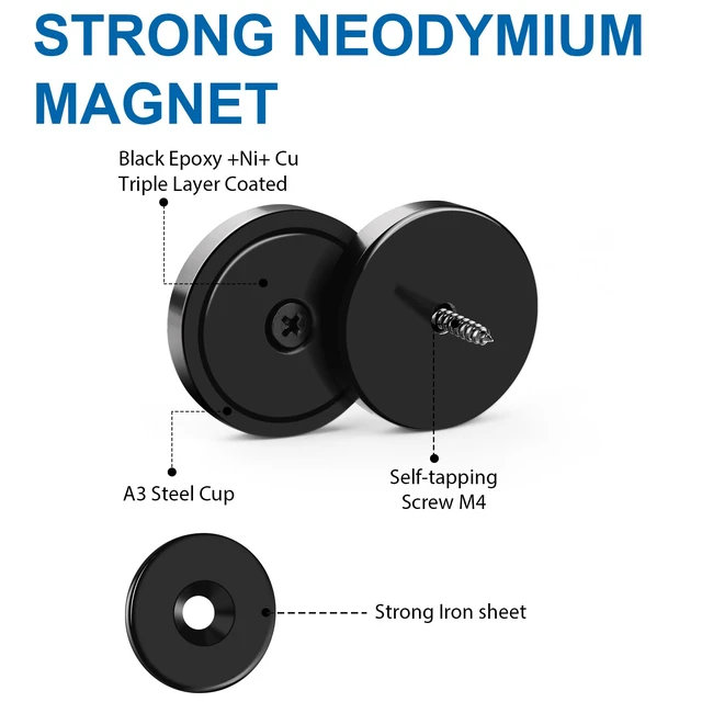 Alt view image 2 of 7 - Strong Magnets Heavy Duty Screw On Neodymium 65LBS Magnet 12 Pack Rare Earth With Screw Hole Door Catch Adhesive Magnetic Locker Cabinet Round Wall Cruise Cabins Disc Mounting Fridge Black