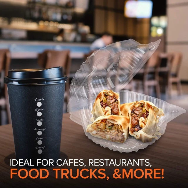 Alt view image 5 of 7 - Disposable Plastic To Go Containers with Clear Lids (50 Pack) Fancy Hinged Top Square Clamshell Food Boxes for Take Out, Home Party Togo Clam Shell Box to Carry Cake, Dessert, Small Sandwich