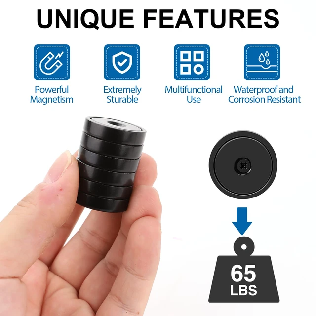 Alt view image 4 of 7 - Strong Magnets Heavy Duty Screw On Neodymium 65LBS Magnet 12 Pack Rare Earth With Screw Hole Door Catch Adhesive Magnetic Locker Cabinet Round Wall Cruise Cabins Disc Mounting Fridge Black