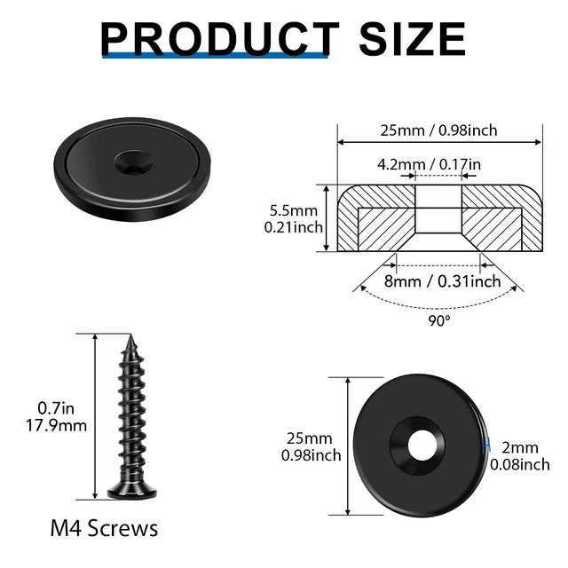 Alt view image 3 of 7 - Strong Magnets Heavy Duty Screw On Neodymium 65LBS Magnet 12 Pack Rare Earth With Screw Hole Door Catch Adhesive Magnetic Locker Cabinet Round Wall Cruise Cabins Disc Mounting Fridge Black