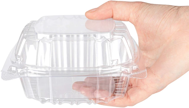 Alt view image 7 of 7 - Disposable Plastic To Go Containers with Clear Lids (50 Pack) Fancy Hinged Top Square Clamshell Food Boxes for Take Out, Home Party Togo Clam Shell Box to Carry Cake, Dessert, Small Sandwich