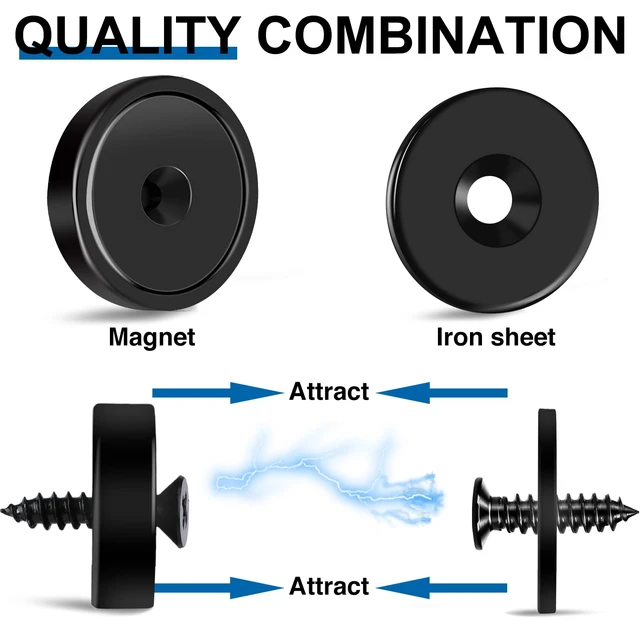 Alt view image 5 of 7 - Strong Magnets Heavy Duty Screw On Neodymium 65LBS Magnet 12 Pack Rare Earth With Screw Hole Door Catch Adhesive Magnetic Locker Cabinet Round Wall Cruise Cabins Disc Mounting Fridge Black