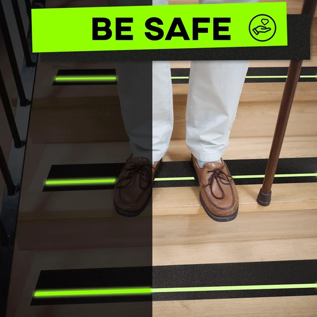 Alt view image 6 of 7 - Grip Tape Glow in Dark Stripe - Heavy Duty Anti Slip Tape for Stairs Outdoor/Indoor Waterproof 4 Inch x 35 Feet Non Skid Roll Stair Steps Traction Tread Staircases Grips Adhesive Nonslip Slip Strips