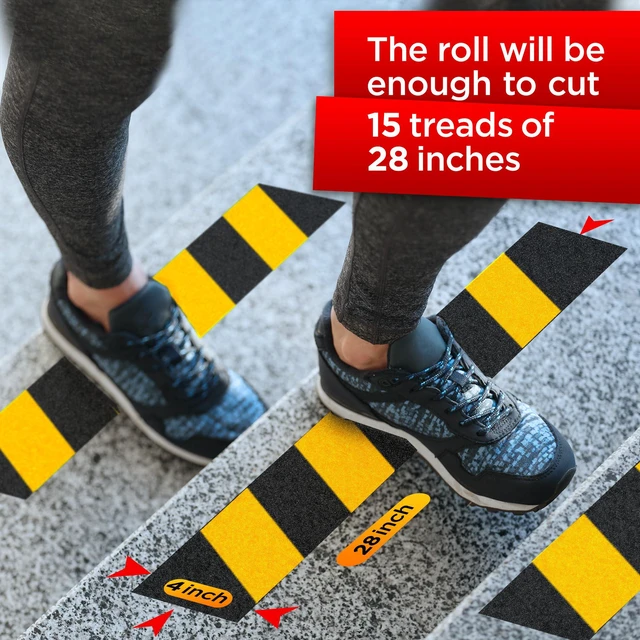 Alt view image 3 of 7 - Grip Tape - Heavy Duty Anti Slip Tape for Stairs Outdoor/Indoor Waterproof 4Inch x 35Ft Safety Non Skid Roll for Stair Steps Ramp Traction Tread Staircases Grips Non Slip Strips Walk Black and Yellow