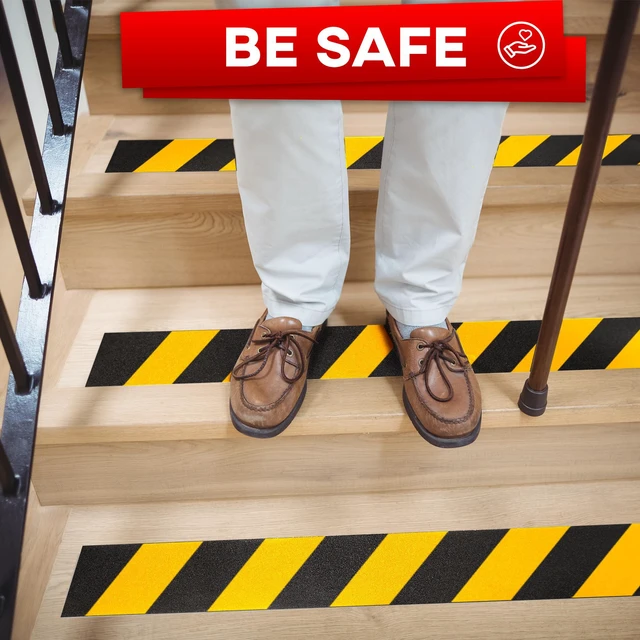 Alt view image 5 of 7 - Grip Tape - Heavy Duty Anti Slip Tape for Stairs Outdoor/Indoor Waterproof 4Inch x 35Ft Safety Non Skid Roll for Stair Steps Ramp Traction Tread Staircases Grips Non Slip Strips Walk Black and Yellow