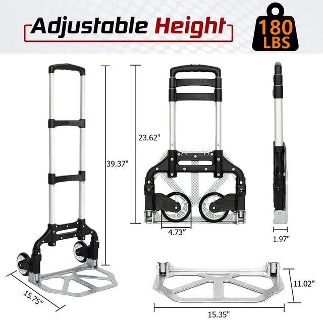 Alt view image 2 of 7 - Folding Hand Truck Aluminum Portable Folding Hand Cart 180lbs Capacity Hand Cart and Dolly Ideal for Home, Auto, Office,Travel Use,Black