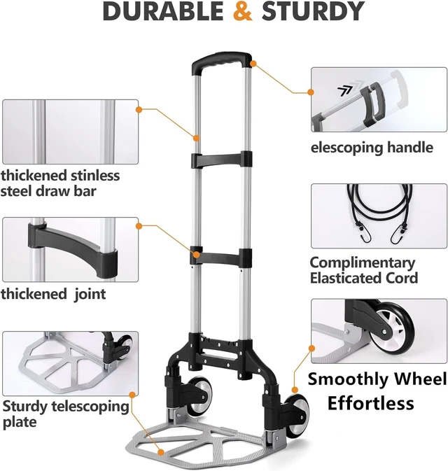 Alt view image 3 of 7 - Folding Hand Truck Aluminum Portable Folding Hand Cart 180lbs Capacity Hand Cart and Dolly Ideal for Home, Auto, Office,Travel Use,Black