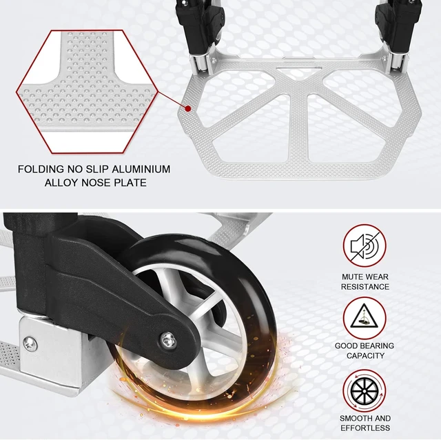 Alt view image 5 of 7 - Folding Hand Truck Aluminum Portable Folding Hand Cart 180lbs Capacity Hand Cart and Dolly Ideal for Home, Auto, Office,Travel Use,Black