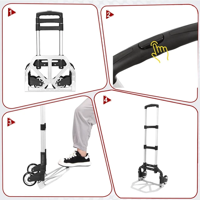 Alt view image 6 of 7 - Folding Hand Truck Aluminum Portable Folding Hand Cart 180lbs Capacity Hand Cart and Dolly Ideal for Home, Auto, Office,Travel Use,Black