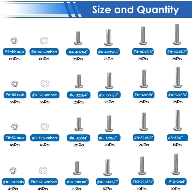 Alt view image 2 of 6 - 730Pcs 304 Stainless Steel Machine Screws Assortment Kit#10-24#8-32#6-32#4-40 Phillips Pan Head Assorted Nuts and Bolts for Machinery, Furniture, Automotive, Motorcycle Repairs