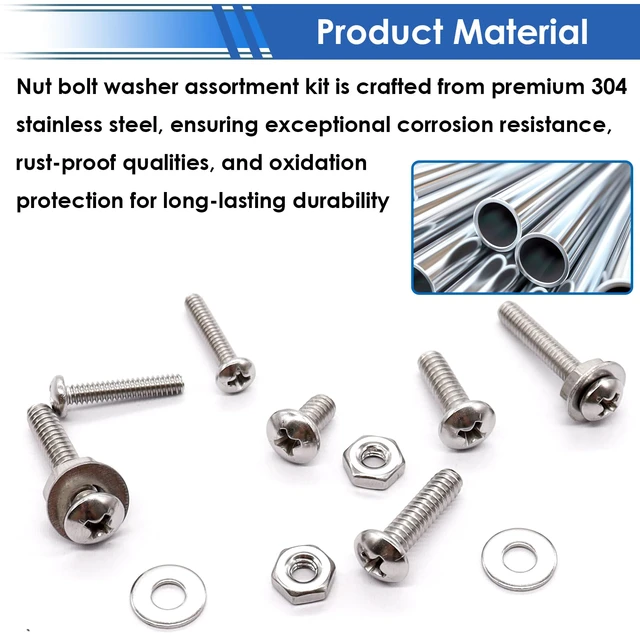 Alt view image 3 of 6 - 730Pcs 304 Stainless Steel Machine Screws Assortment Kit#10-24#8-32#6-32#4-40 Phillips Pan Head Assorted Nuts and Bolts for Machinery, Furniture, Automotive, Motorcycle Repairs