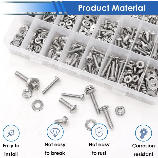 Alt view image 4 of 6 - 730Pcs 304 Stainless Steel Machine Screws Assortment Kit#10-24#8-32#6-32#4-40 Phillips Pan Head Assorted Nuts and Bolts for Machinery, Furniture, Automotive, Motorcycle Repairs