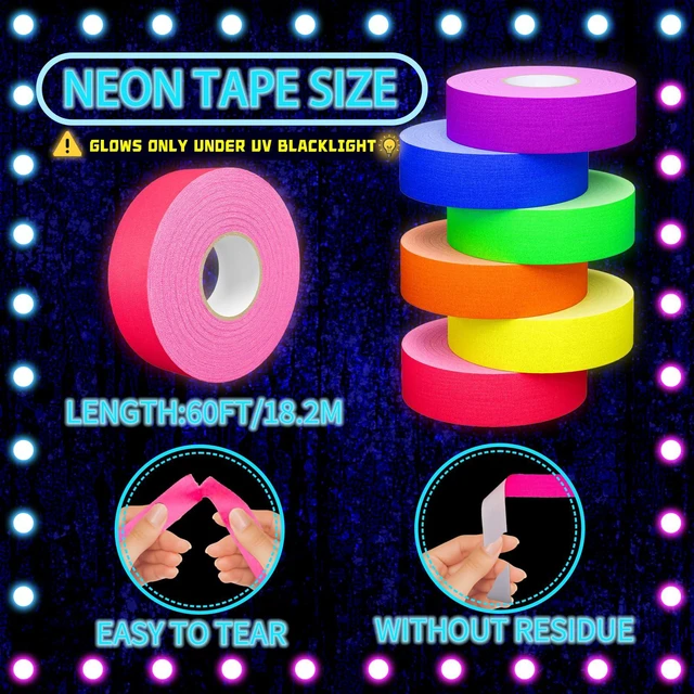 Alt view image 2 of 7 - 6 Rolls (1 inch x 60 feet) Neon Gaffer Cloth Tape for Halloween Decor Fluorescent UV Blacklight Tape for UV Party, Easy to Tear, Glow in The Dark Tape for Birthday Holiday, Dance Floor, UV Party