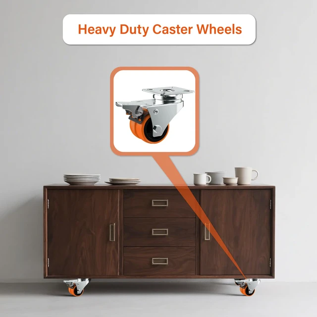 Alt view image 6 of 7 - 2" Double Wheel Casters with Brake (32 Pack) Orange TPE, Heavy Duty, Non-Marking, Swivel Plate Dual Locking, For Garage Workshop Cart