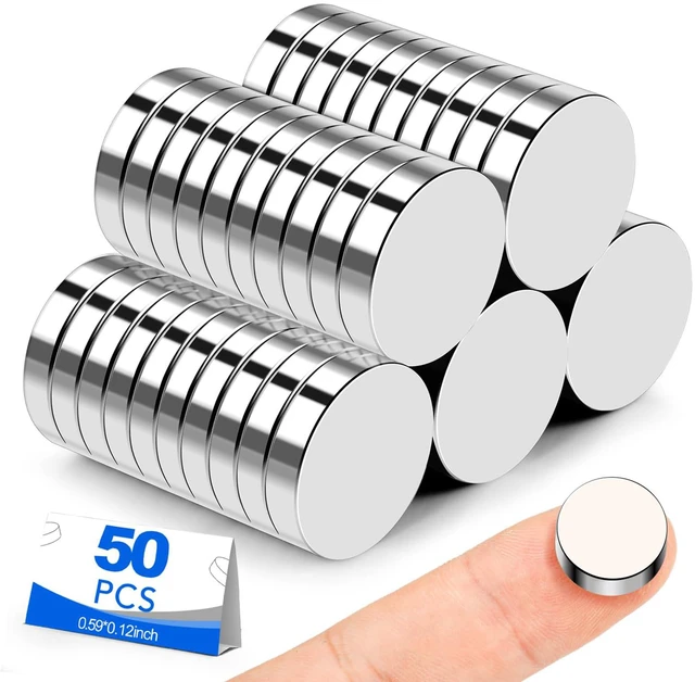 Main image of Small Magnets, 50 Pack Refrigerator Magnets 15x3mm Rare Earth Magnets Neodymium Magnets for Crafts, Whiteboard, Kitchen Cabinet, 3D Printing