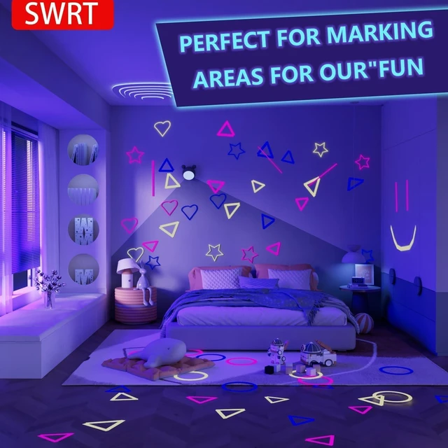 Alt view image 5 of 7 - Neon Gaffer Cloth UV Blacklight Tape for Halloween Decorations, 6 Rolls Multi-Color UV Fluorescent Glow in The Dark Tape for Party Decoration, Dance Floors, UV Party (0.6 inch x 120 feet)
