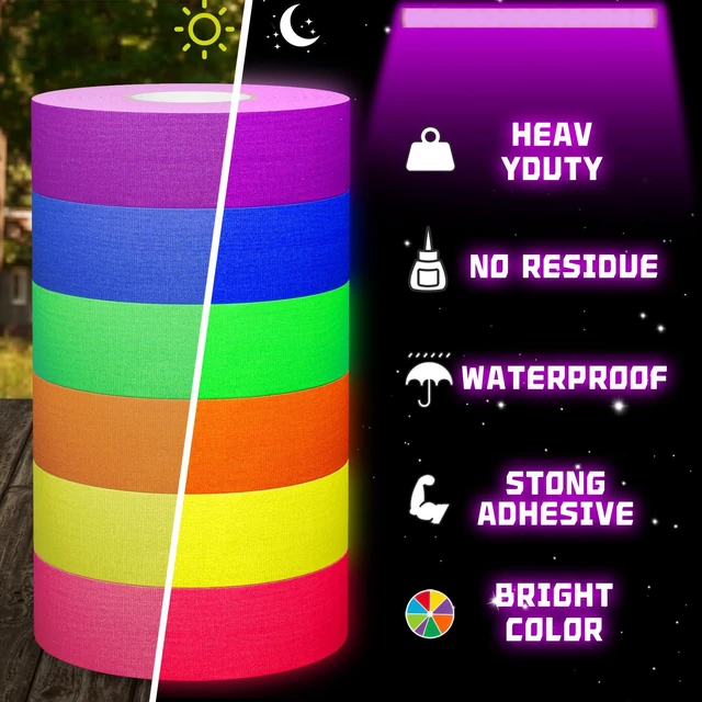 Alt view image 4 of 7 - 6 Rolls (1 inch x 60 feet) Neon Gaffer Cloth Tape for Halloween Decor Fluorescent UV Blacklight Tape for UV Party, Easy to Tear, Glow in The Dark Tape for Birthday Holiday, Dance Floor, UV Party