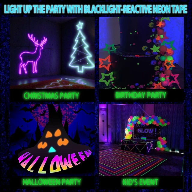 Alt view image 7 of 7 - Neon Gaffer Cloth UV Blacklight Tape for Halloween Decorations, 6 Rolls Multi-Color UV Fluorescent Glow in The Dark Tape for Party Decoration, Dance Floors, UV Party (0.6 inch x 120 feet)