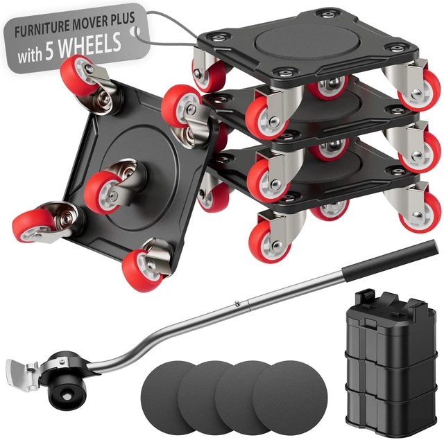 Main image of Heavy Duty Furniture Movers with Wheels & Lifter (5 SGL Wheels) All-New Upgraded Carbon Steel Panels & 360°-Wheeled Casters Dolly Kit Heavy Duty Furniture Movers, Supports up to 1100 lbs