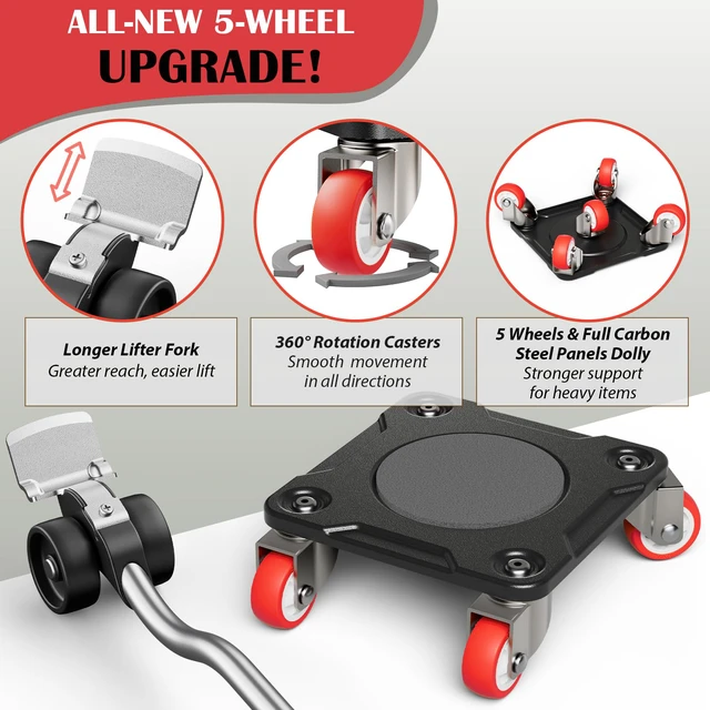 Alt view image 2 of 6 - Heavy Duty Furniture Movers with Wheels & Lifter (5 SGL Wheels) All-New Upgraded Carbon Steel Panels & 360°-Wheeled Casters Dolly Kit Heavy Duty Furniture Movers, Supports up to 1100 lbs