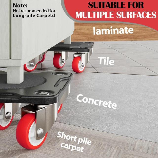 Alt view image 4 of 6 - Heavy Duty Furniture Movers with Wheels & Lifter (5 SGL Wheels) All-New Upgraded Carbon Steel Panels & 360°-Wheeled Casters Dolly Kit Heavy Duty Furniture Movers, Supports up to 1100 lbs