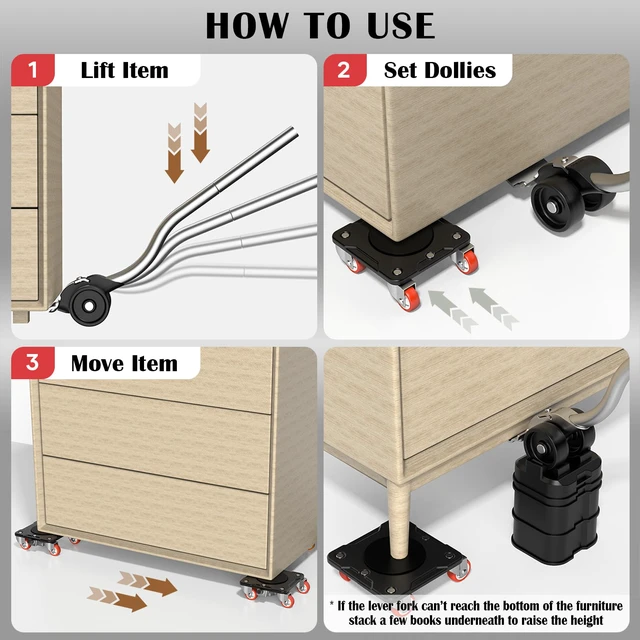 Alt view image 5 of 6 - Heavy Duty Furniture Movers with Wheels & Lifter (5 SGL Wheels) All-New Upgraded Carbon Steel Panels & 360°-Wheeled Casters Dolly Kit Heavy Duty Furniture Movers, Supports up to 1100 lbs