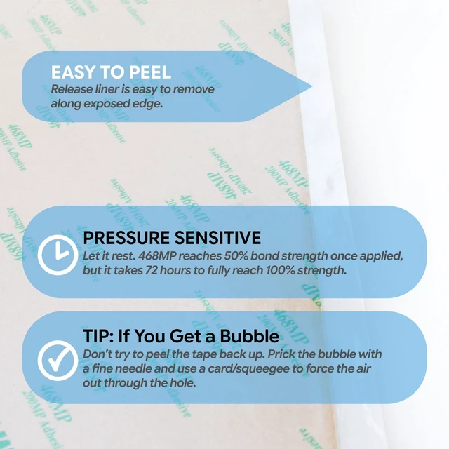 Alt view image 5 of 6 - 468MP Double Sided Adhesive Transfer Tape Sheets - 8 x 8 in 5-Pack, Acrylic Adhesive, High Temp Up To 400F, Bonds Plastic and Metal