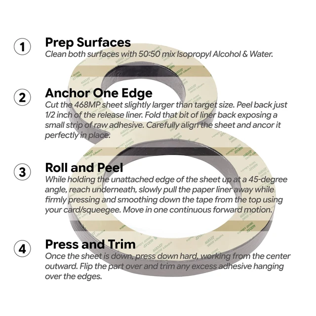 Alt view image 4 of 6 - 468MP Double Sided Adhesive Transfer Tape Sheets - 8 x 8 in 5-Pack, Acrylic Adhesive, High Temp Up To 400F, Bonds Plastic and Metal