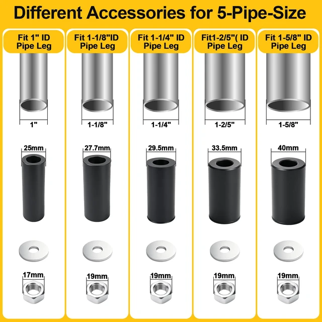Alt view image 4 of 6 - 5 Inch Expanding Stem Casters with 5 Size Rubber Sleeves With Brake, Fit for 1", 1-1/8", 1-1/4", 1-2/5", 1-5/8" Stainless Steel Table, Cart, Furniture, Trolley, Wire Shelving Legs