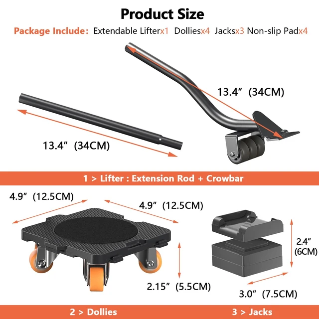 Alt view image 4 of 6 - Furniture Mover with Wheels & Aux. Lifter-Connect Bearing Wheel Dolly 360° Rotation Wheels Furniture Dolly for Moving Sliding Heavy Furniture, Appliances, 660 LB Max Load Capacity