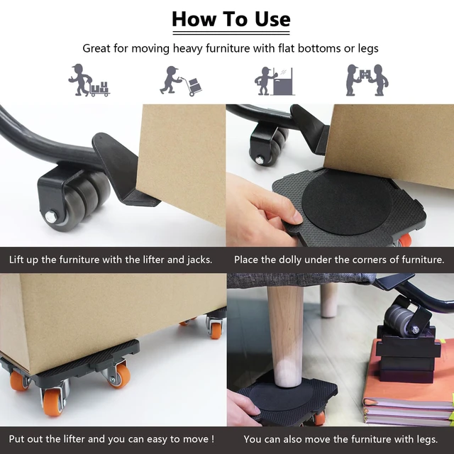 Alt view image 6 of 6 - Furniture Mover with Wheels & Aux. Lifter-Connect Bearing Wheel Dolly 360° Rotation Wheels Furniture Dolly for Moving Sliding Heavy Furniture, Appliances, 660 LB Max Load Capacity