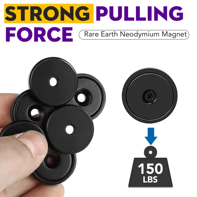 Alt view image 3 of 6 - Strong Rare Earth Neodymium Magnets with Screws, 150Lbs, 12 Pack Heavy Duty Disc Cup Magnets with Countersunk Hole and Adhesive Backing for Kitchen, Tool Room, and Wall Hanging