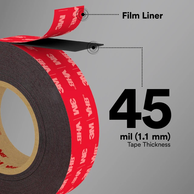 Alt view image 3 of 7 - VHB Heavy Duty Mounting Tape 5952, Black, 3/4 in x 15 yd, 45 mil, 1 Roll Double-Sided Acrylic Foam Tape, Heavy Duty, Industrial Mounting Tape