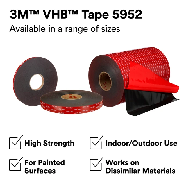 Alt view image 2 of 7 - VHB Heavy Duty Mounting Tape 5952, Black, 3/4 in x 15 yd, 45 mil, 1 Roll Double-Sided Acrylic Foam Tape, Heavy Duty, Industrial Mounting Tape