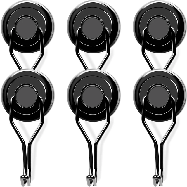 Main image of Magnetic Hooks 6 Pack 120Lbs Heavy Duty Neodymium Magnet Hook Black Magnetic Swivel Hooks for Hanging Rust Proof Strong Magnets with Hook for Storage