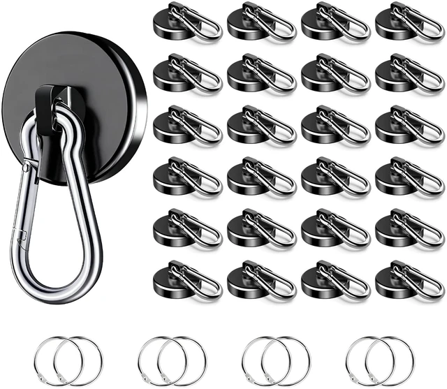 Main image of Magnetic Hooks Heavy Duty 150Lbs, 24 Pack Black Super Strong Hooks Black Neodymium Magnet Hooks with Swivel Carabiner for Cruise, Magnetic Wall Hanger for Hanging, Grill, Cabins-36MM