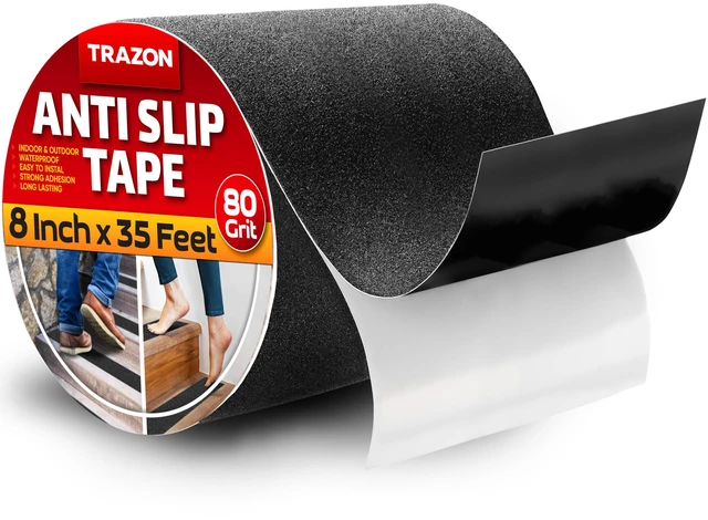 Main image of Grip Tape - Heavy Duty Anti Slip Tape for Stairs Outdoor/Indoor Waterproof 8Inch x 35Ft Safety Non Skid Roll for Stair Steps Ramp Traction Tread Staircases Grips Adhesive Non Slip Strips Walk Black