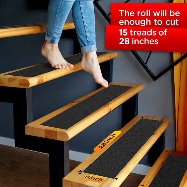 Alt view image 3 of 6 - Grip Tape - Heavy Duty Anti Slip Tape for Stairs Outdoor/Indoor Waterproof 8Inch x 35Ft Safety Non Skid Roll for Stair Steps Ramp Traction Tread Staircases Grips Adhesive Non Slip Strips Walk Black